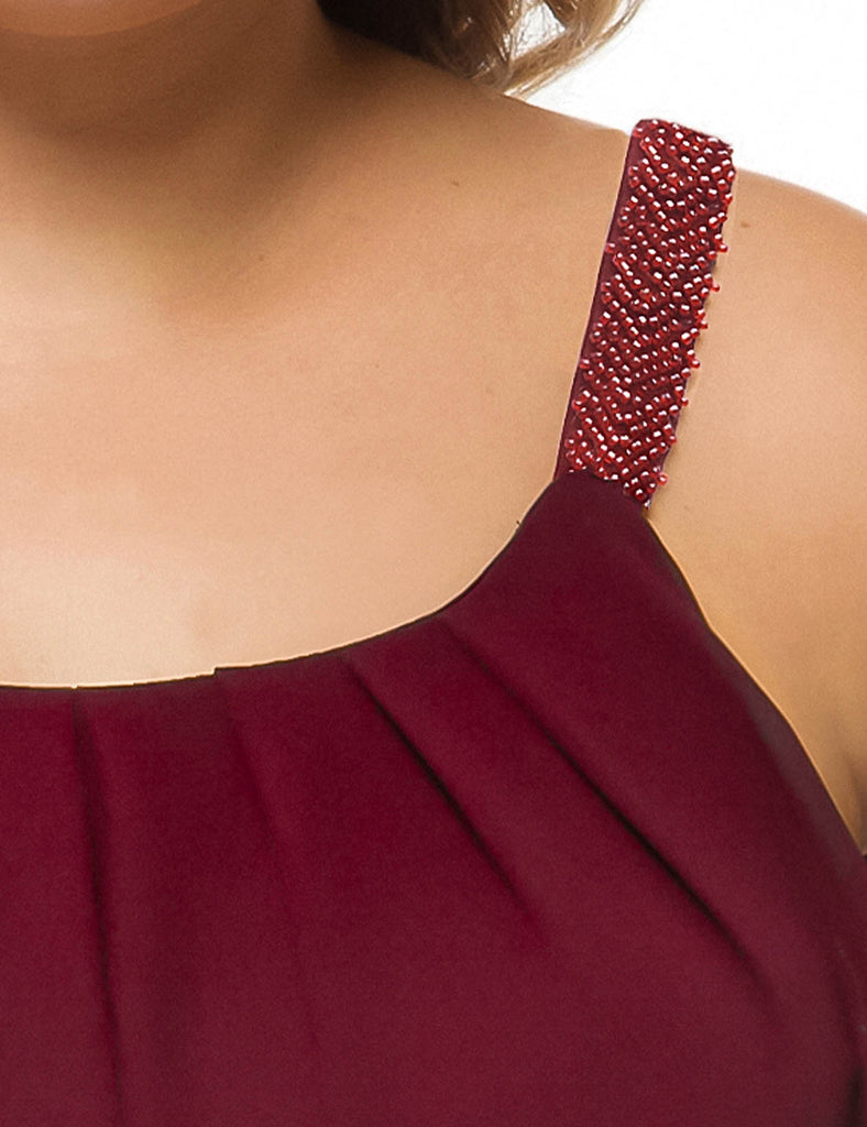 plus-size-tops-for-women-pleated-tank-cami-burgundy-pleated-strap